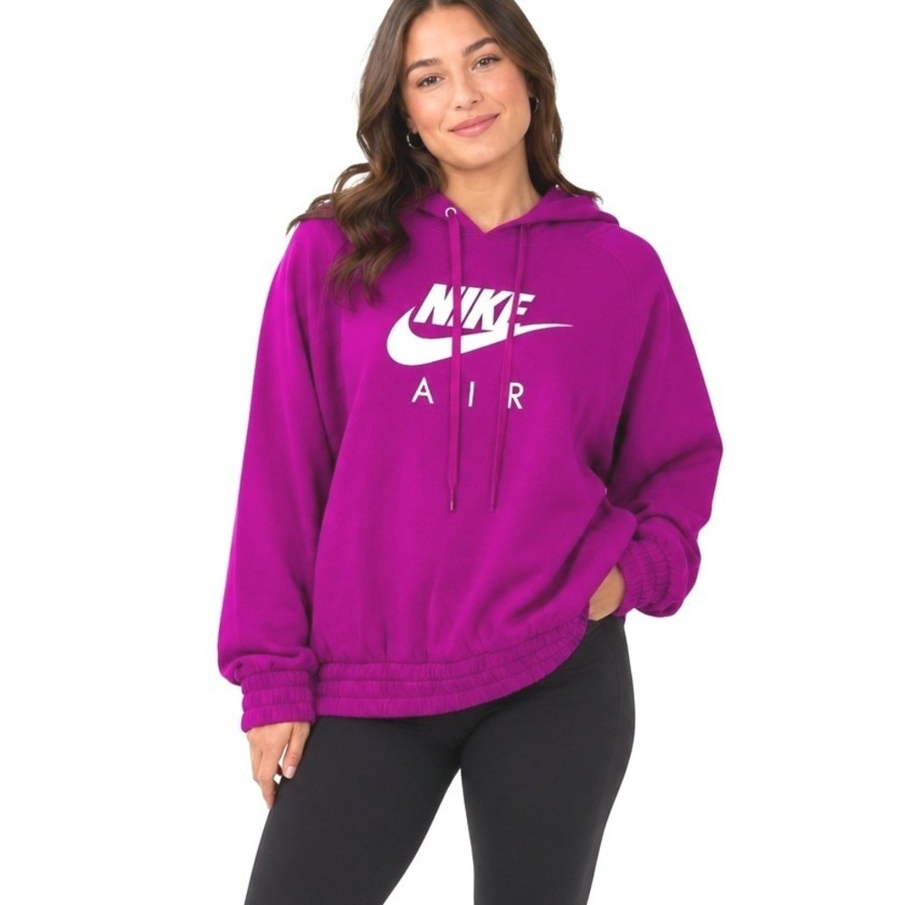 Nike Air Womens Fuchsia Pink Hoodie Sweatshirt Logo Pullover Athleisure | XL
